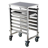 Carucior pentru debarasare tavi 7 x GN 1/1, 445x615x(h)945 mm Inox, 4 roti pivotante, 2 cu frane